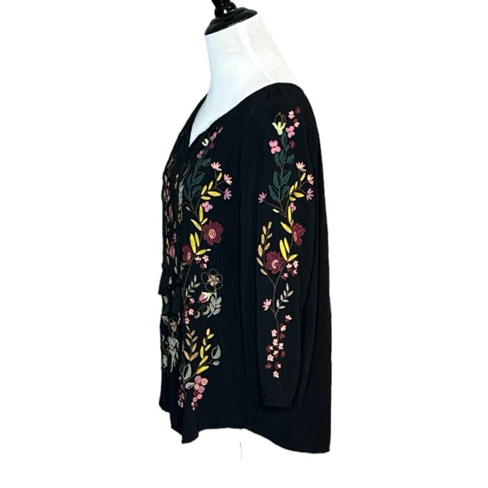 J.JILL FLORAL 3/4 SLEEVE BOHO FLORAL EMBROIDERED PEASANT BLOUSE - Picture 3 of 11